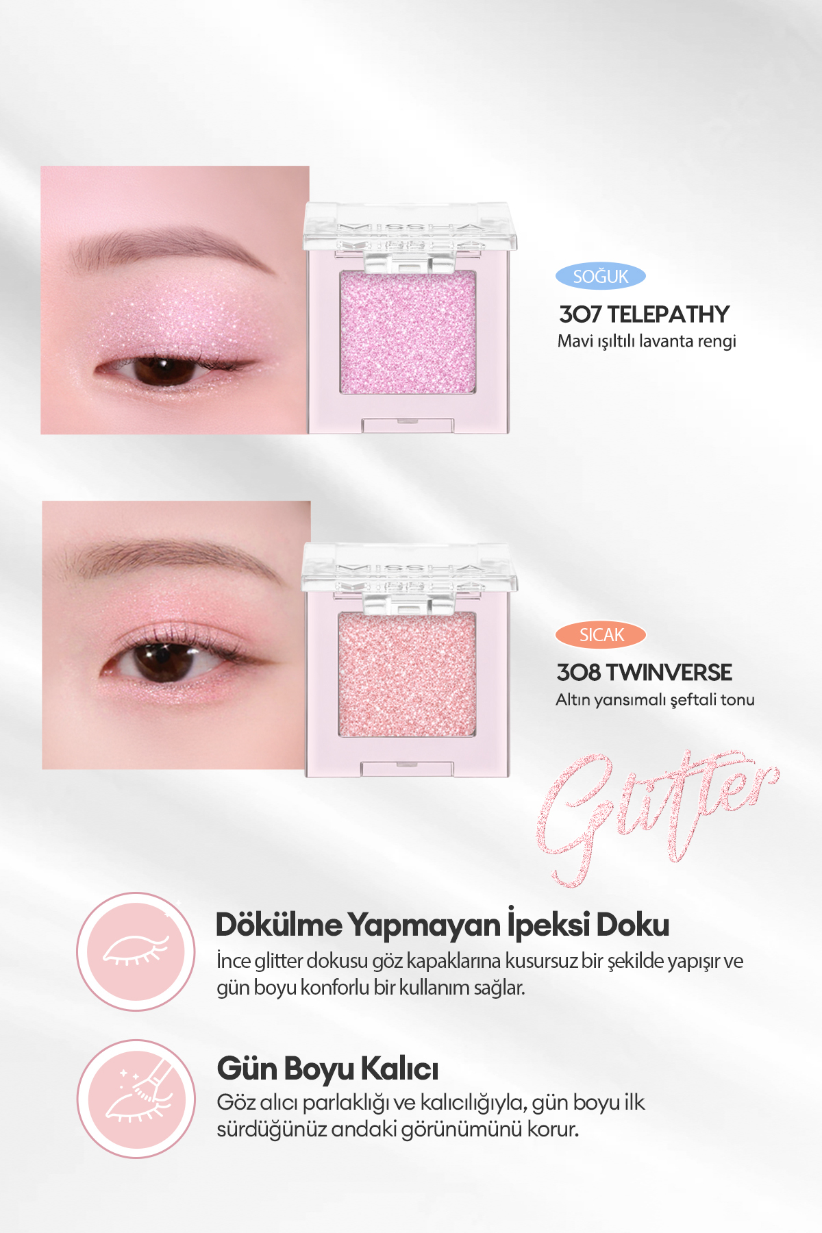 Kalıcı, Topaklanma Yapmayan, Simli Tekli Far Modern Shadow Glitter (308 Twinverse) — نارنجی 1913 — تصویر 5 از 8