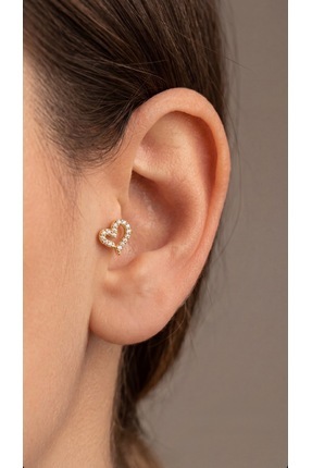 alysa jewelry Cerrahi Çelik Zirkon Taşlı Kalp Piercing, Arkası Düz, 6mm, Trag...