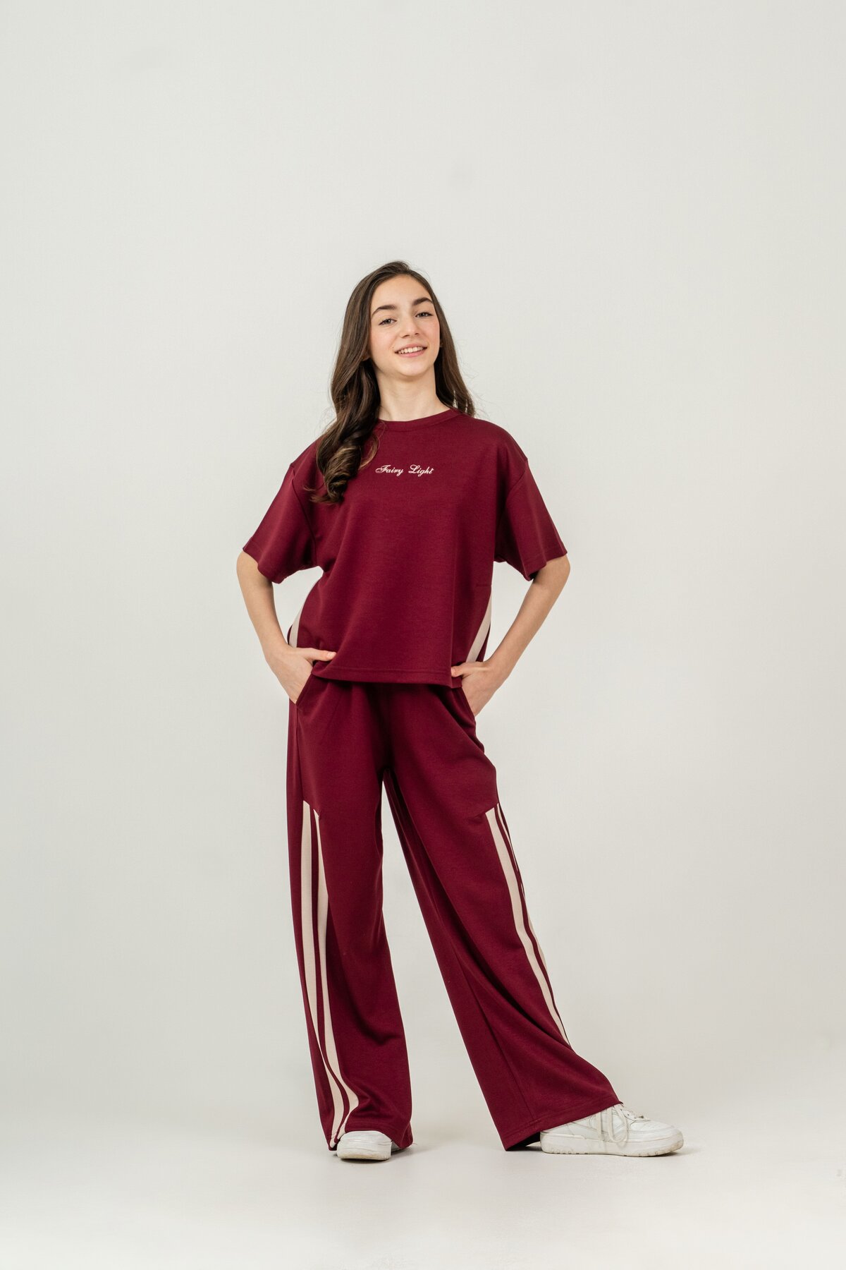 Fairy Light Embroidered Bottom Right Left Leg Garnished Girl Bottom Top Tracksuit