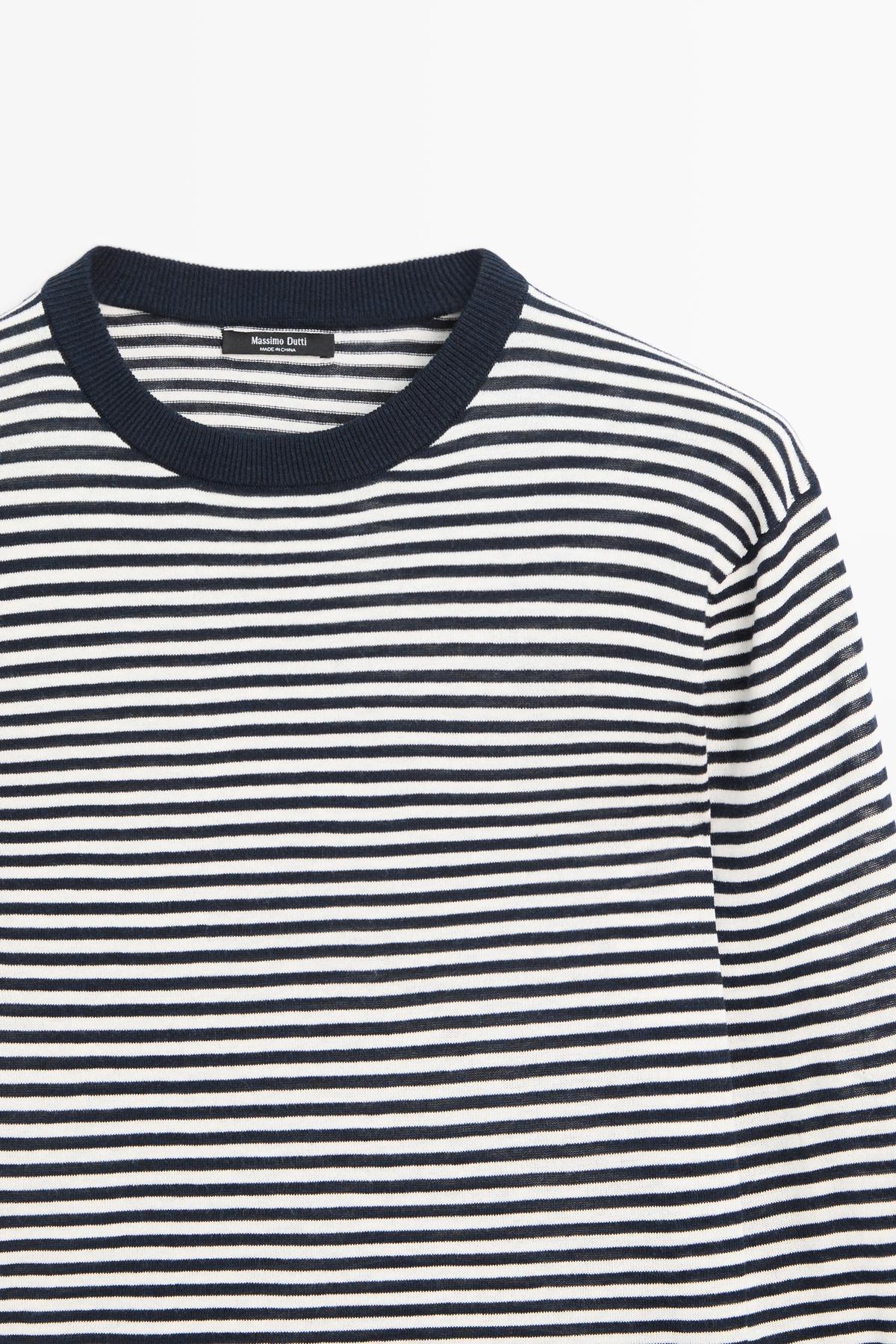 Massimo Dutti  Pamuk ipek karışımlı çizgili triko kazak - Görsel 6