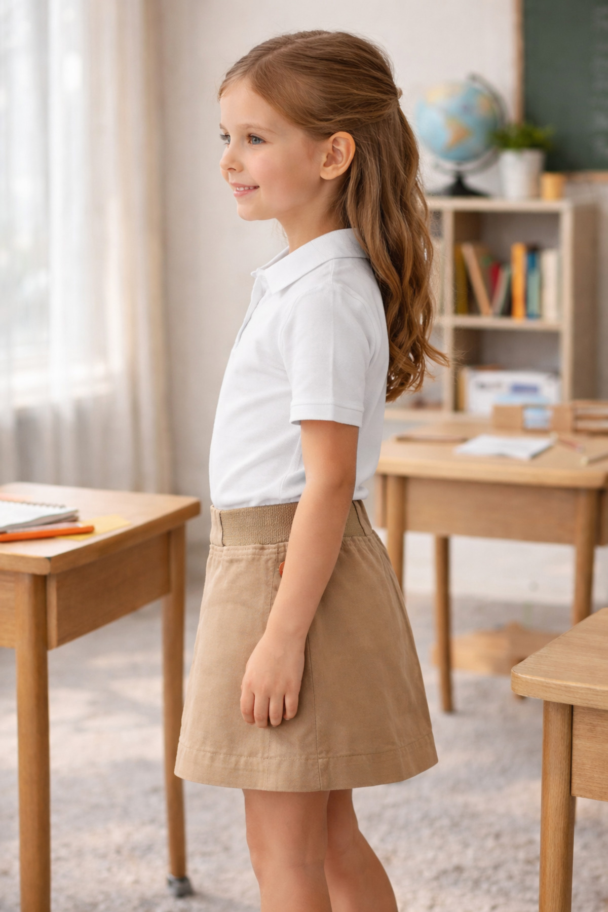 Uğur bebe  Yoyo marka Bej renk Kız Çocuk Likralı Esnek Şort Etek Okul Eteği Dayanıklı Günlük Okul Kıyafeti - Görsel 6