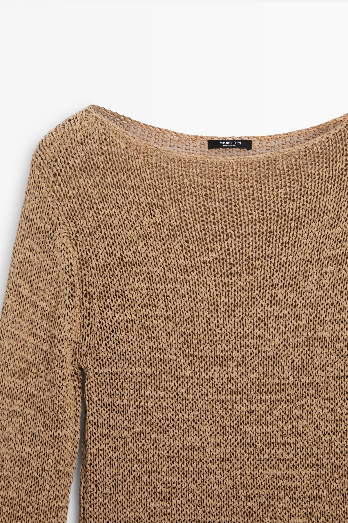 Massimo Dutti  Pamuk karışımlı geniş yaka triko kazak - Görsel 6