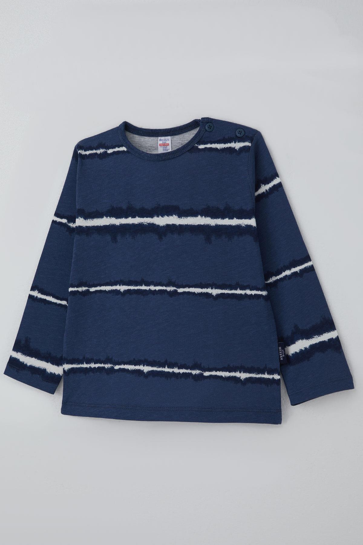 Breeze Erkek Bebek Uzun Kollu Tişört Patlı Batik Çizgi Desenli 9 Ay-3 Yaş, Lacivert fotoğrafı 3 (önizleme)
