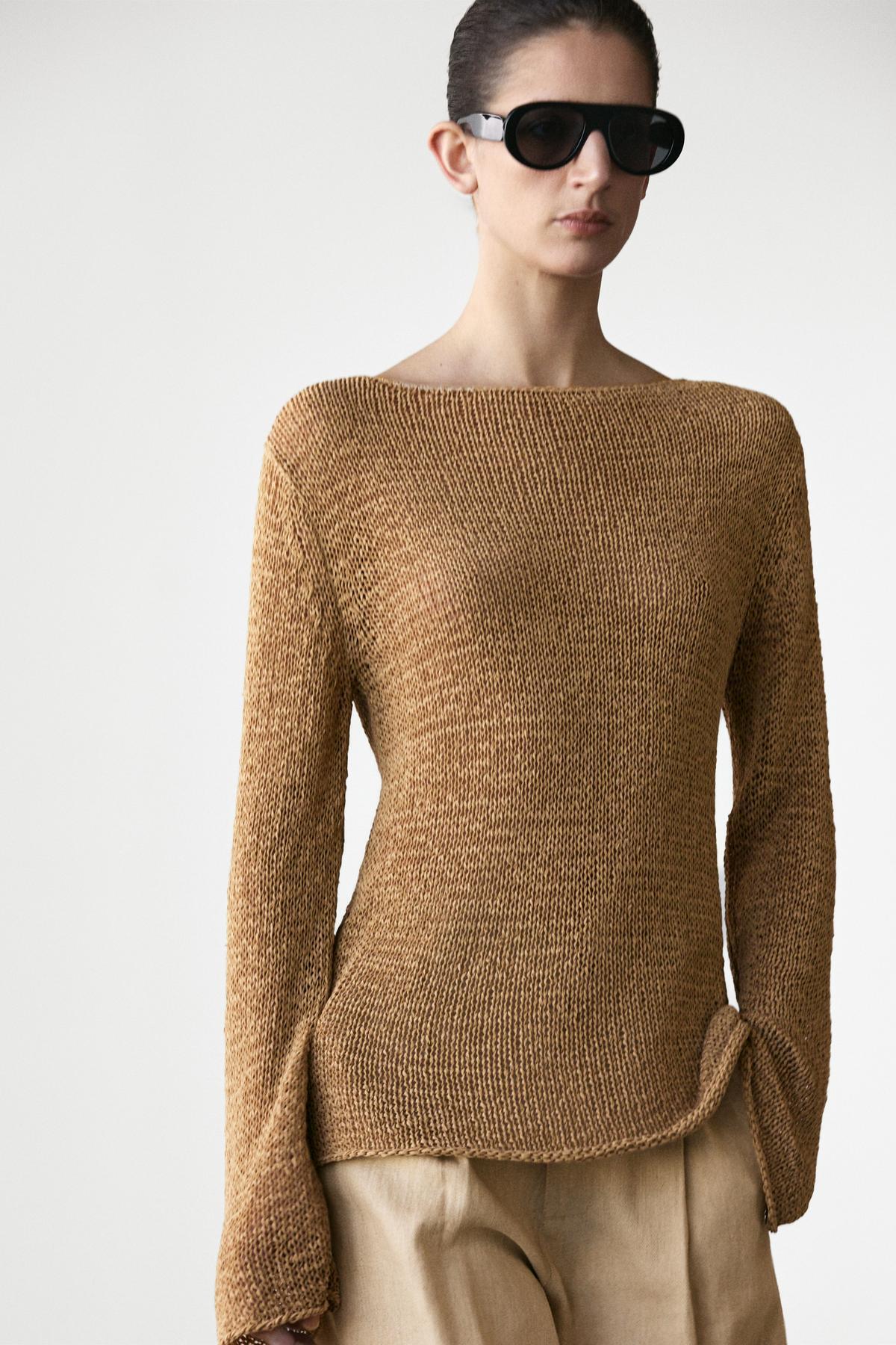Massimo Dutti  Pamuk karışımlı geniş yaka triko kazak - Görsel 2