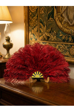 hurma kervani Ahşap Tüylü Yelpaze Nişan Kına İçin 70 cm Kırmızı