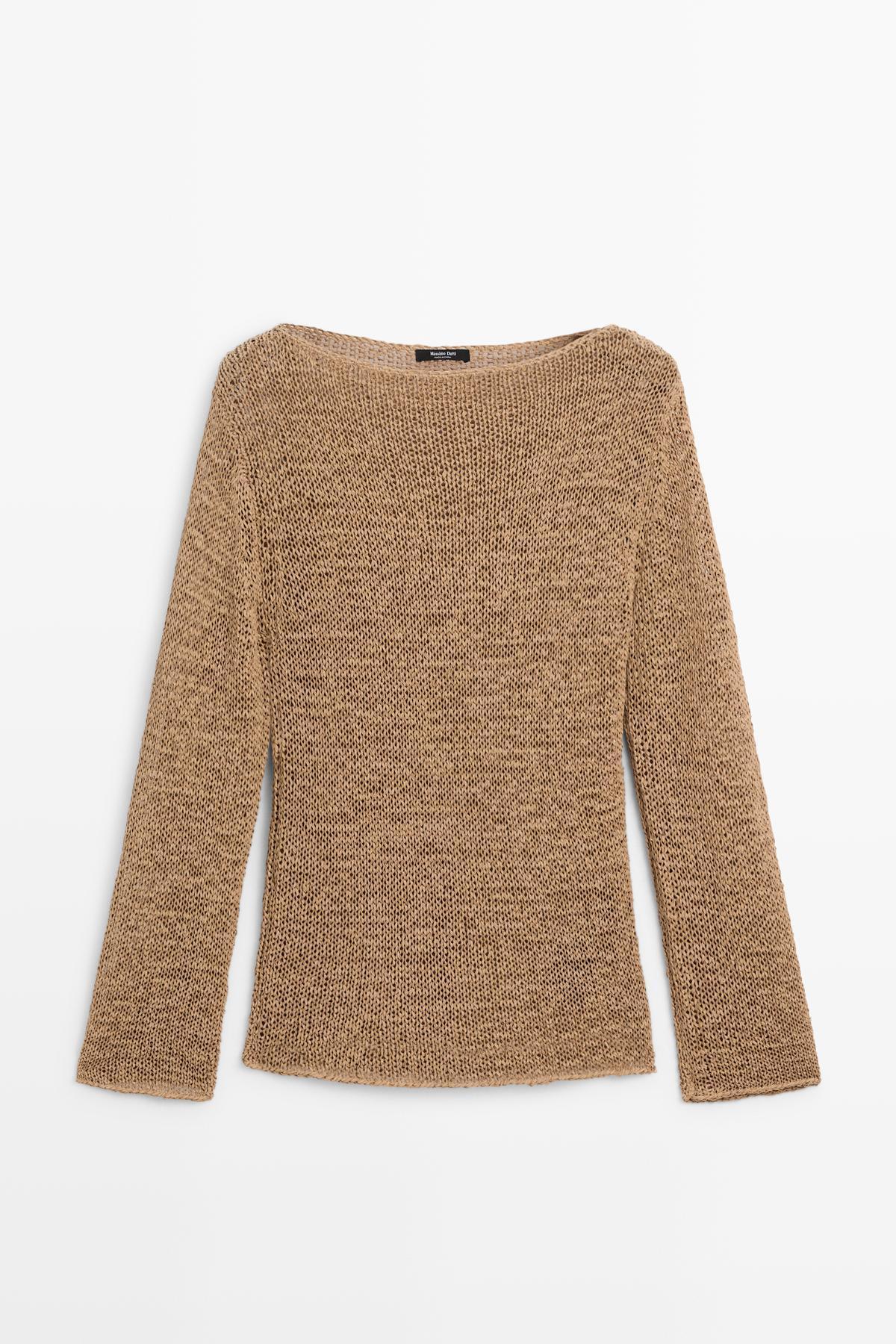 Massimo Dutti  Pamuk karışımlı geniş yaka triko kazak - Görsel 5