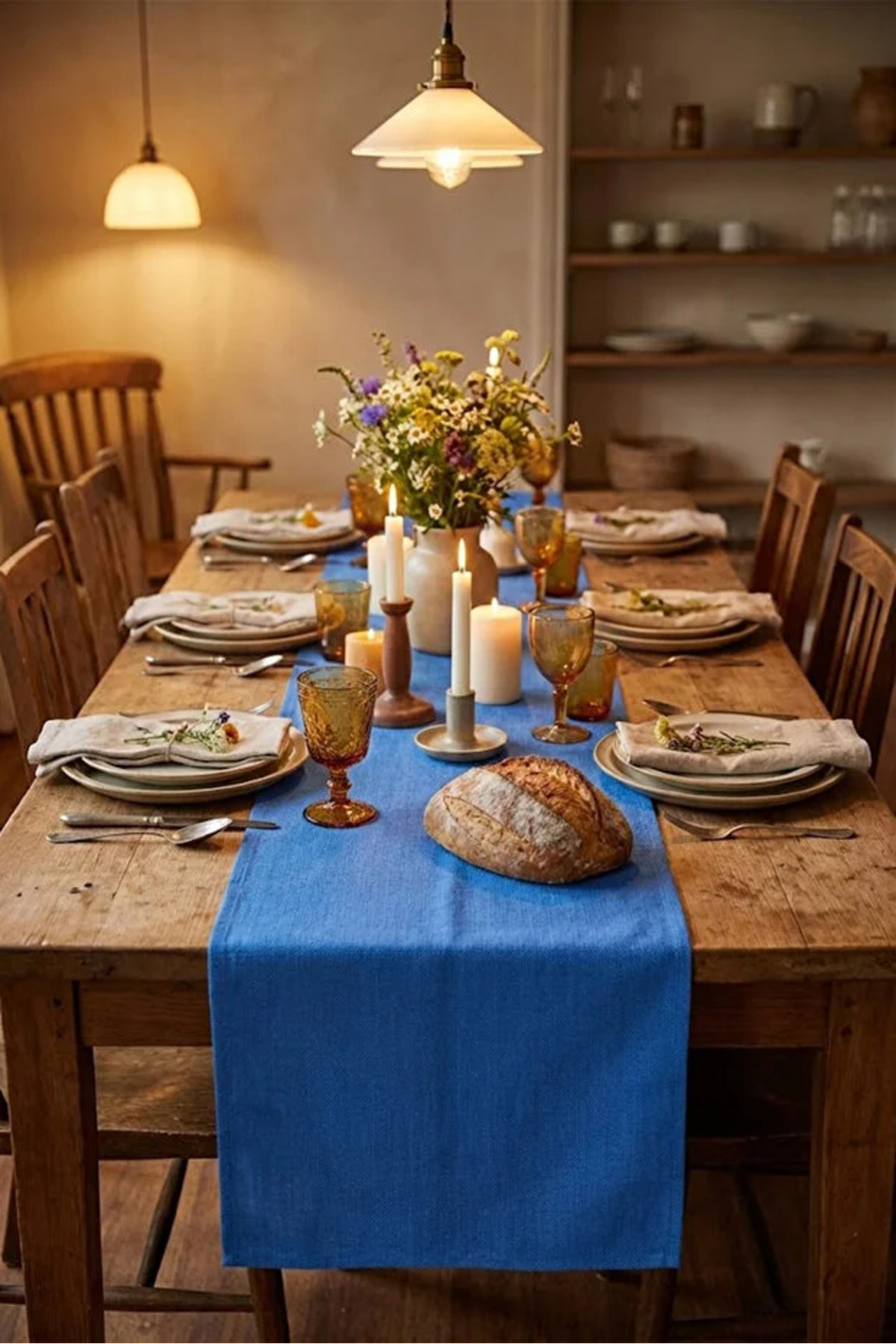 Decorative Bohemian Blue Runner - Dining Table and Living Room Console Cover (50x150 cm)