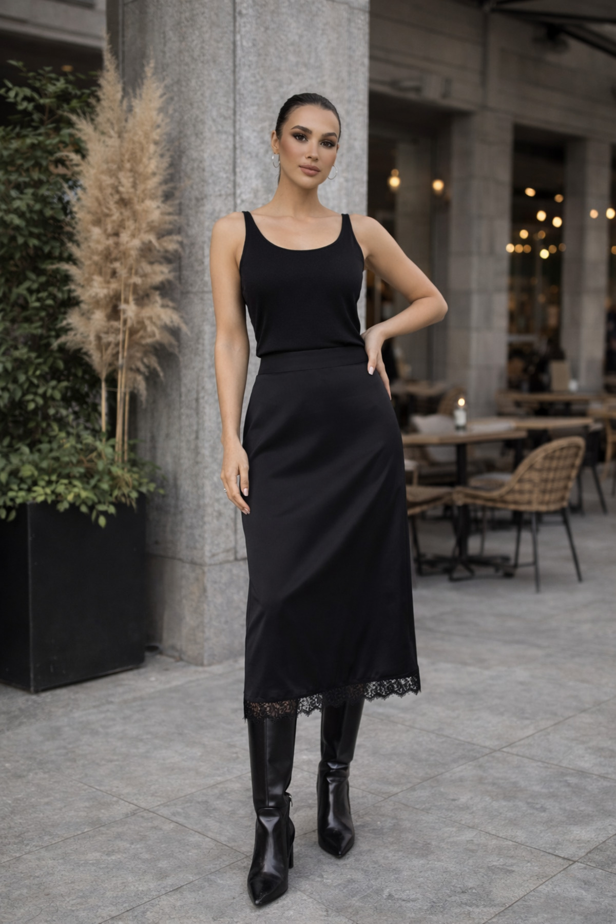 DANTELLİ SATEN MAXİ ETEK