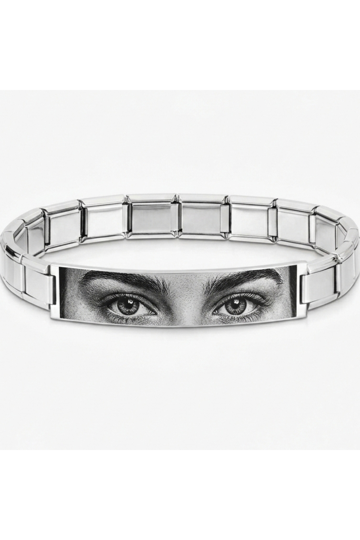 Takı Dükkanı Kişiye Özel Göz Resim Baskılı İtalyan Charm Plakalı Unisex Çelik Bileklik scb93g
