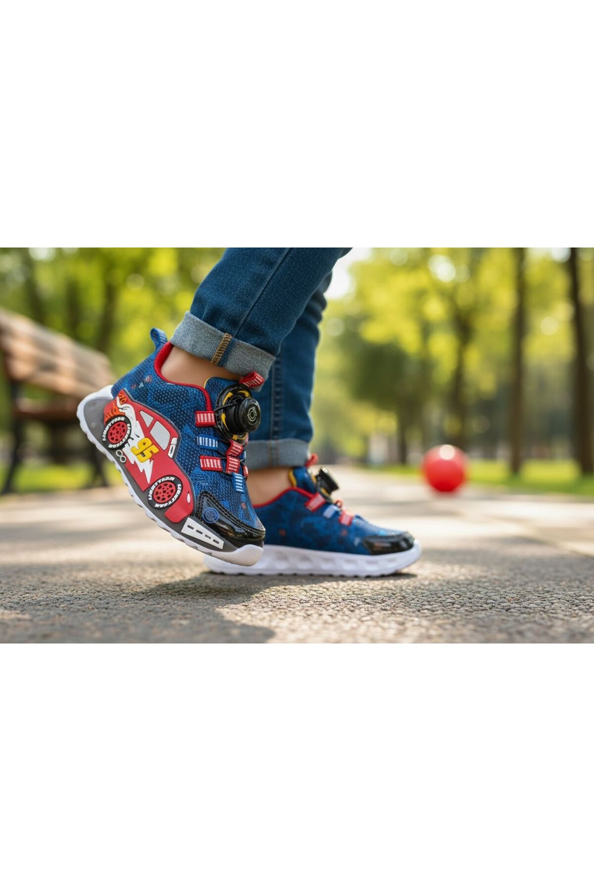 Casual Smart Lace-Up Kids' Sports Sneakers with Car and Light (Size 1 Large)