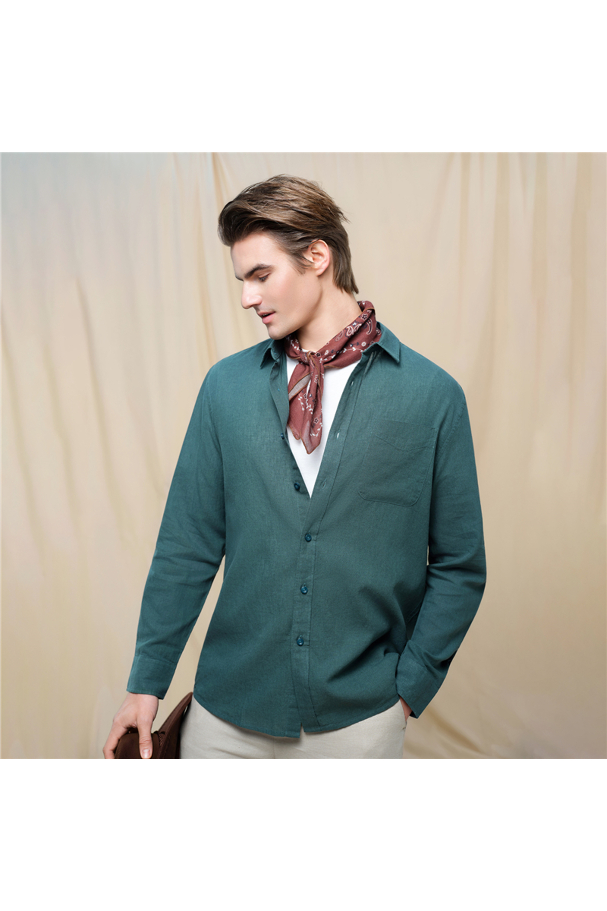 Giordano Men's Slim Linen Cotton Solid Shirt