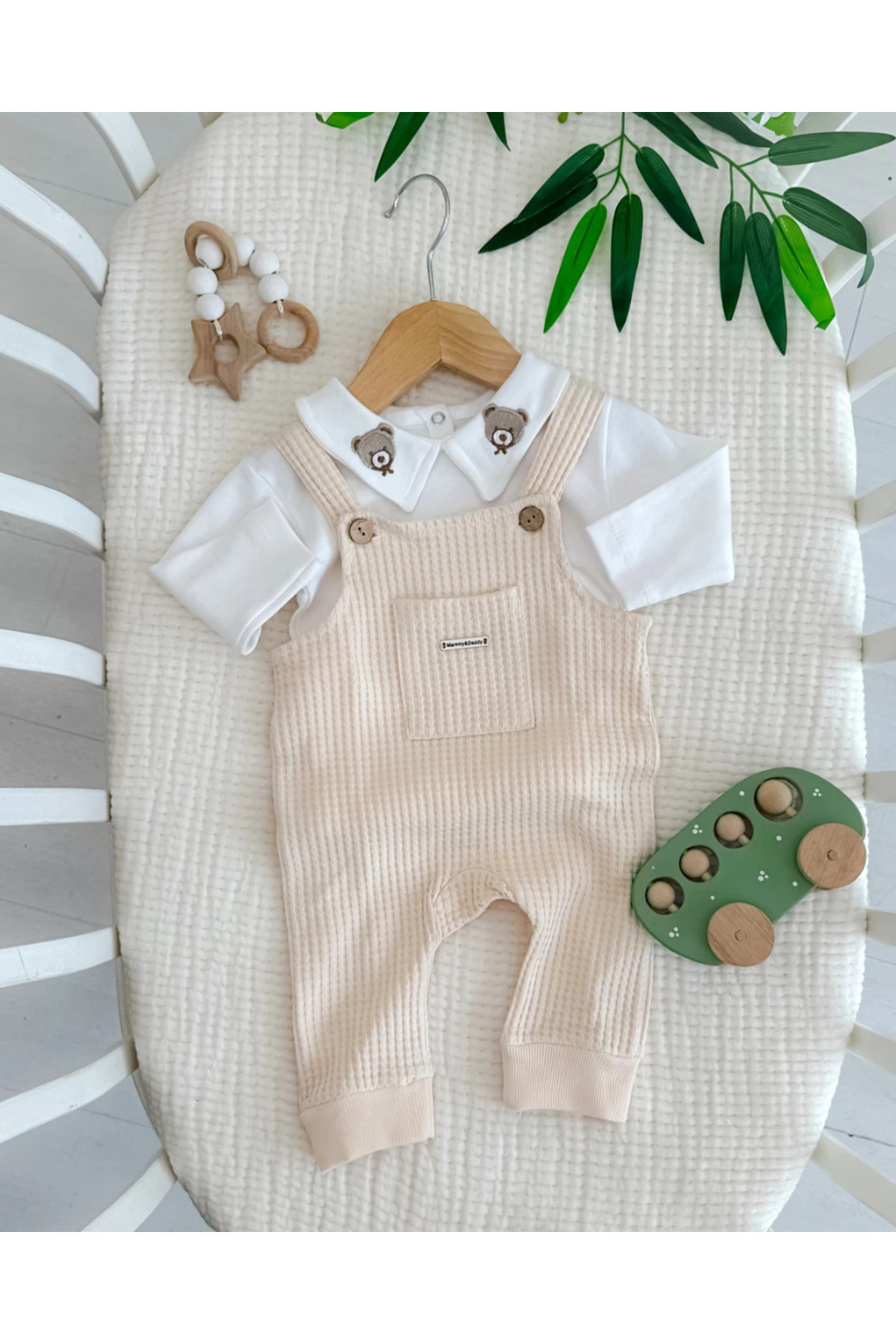 BABY BOY CUTE TEDDY BEAR EMBROIDERED SLOPET SET WITH 2 PIECES YK181878
