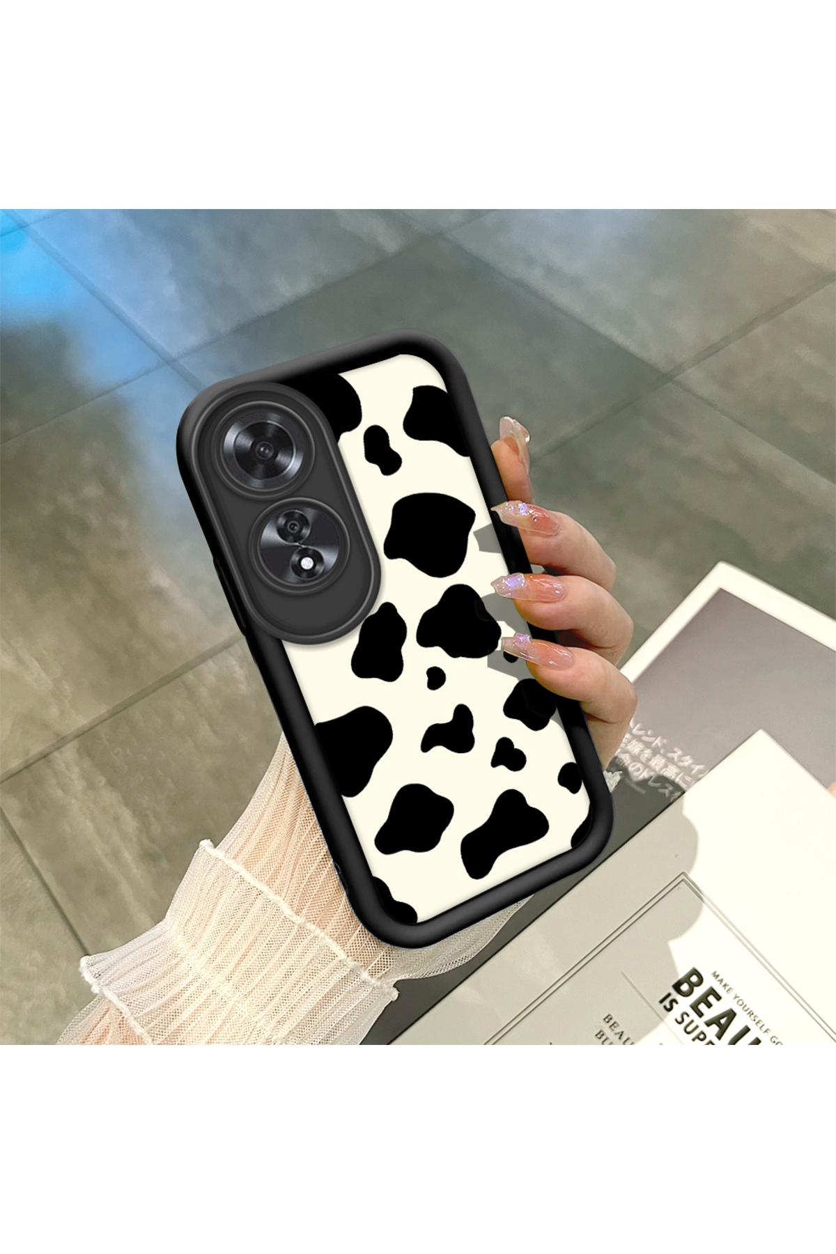 Black Silicone Case with OPPO A60 Compatible Shockproof Camera Protection