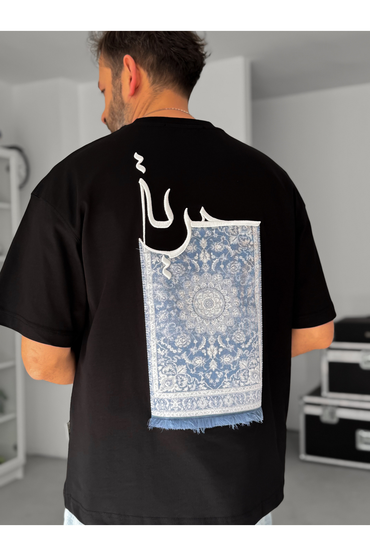 BYBASICMAN Black Rug Patchli Oversized T-Shirt Sw-5052
