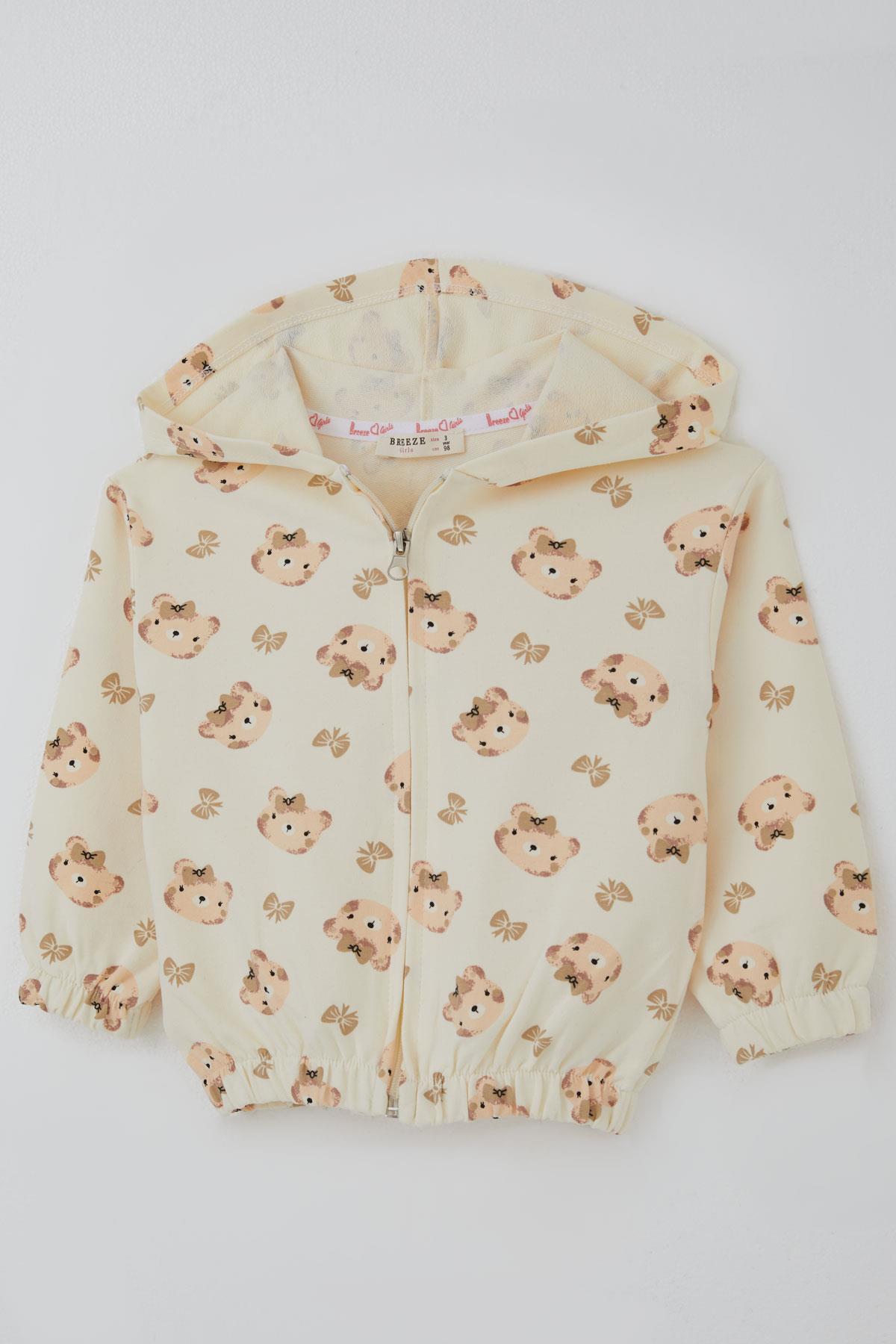 Breeze Kız Bebek Hırka Sevimli Fiyonklu Ayıcık Desenli 9 Ay-3 Yaş, Krem fotoğrafı 3 (önizleme)