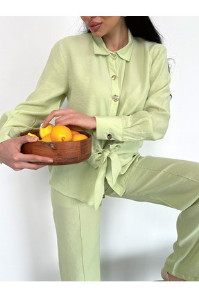 OLİSSE Kadın Gold Düğme Detay Önden Bağlamalı Pantolonlu Takım