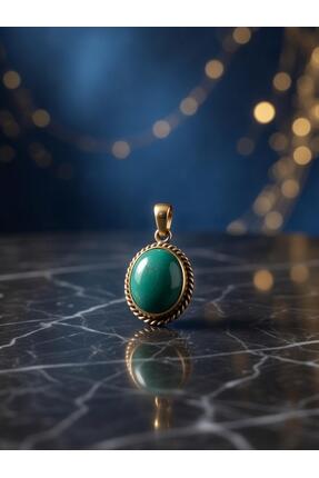 naturel glow El Yapımı Turkuaz Yeşil Doğal Taş Kolye Ucu – Vintage Bakır Çerç...