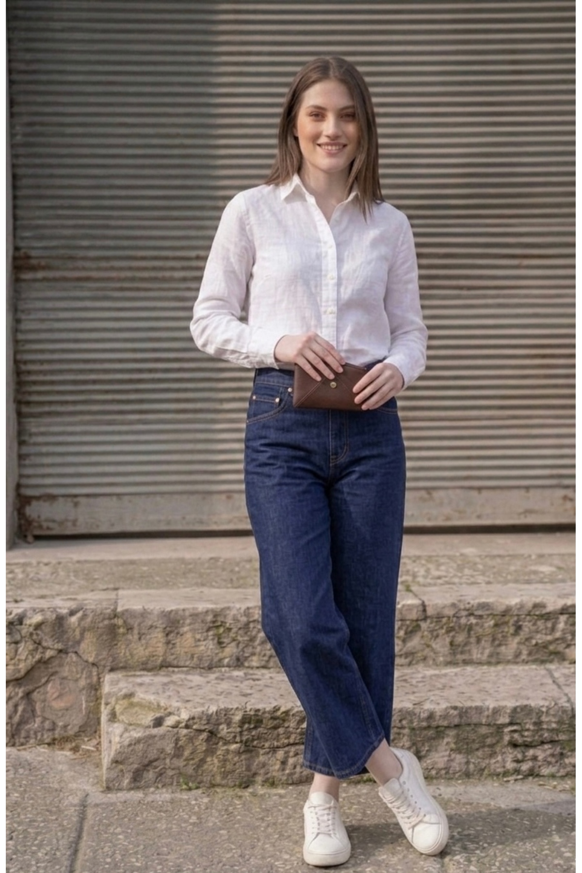 Lyvens  Midi Boy Lacivert Kadın Bol Paça Jean Pantolon – Rahat Kesim Kot - Görsel 7