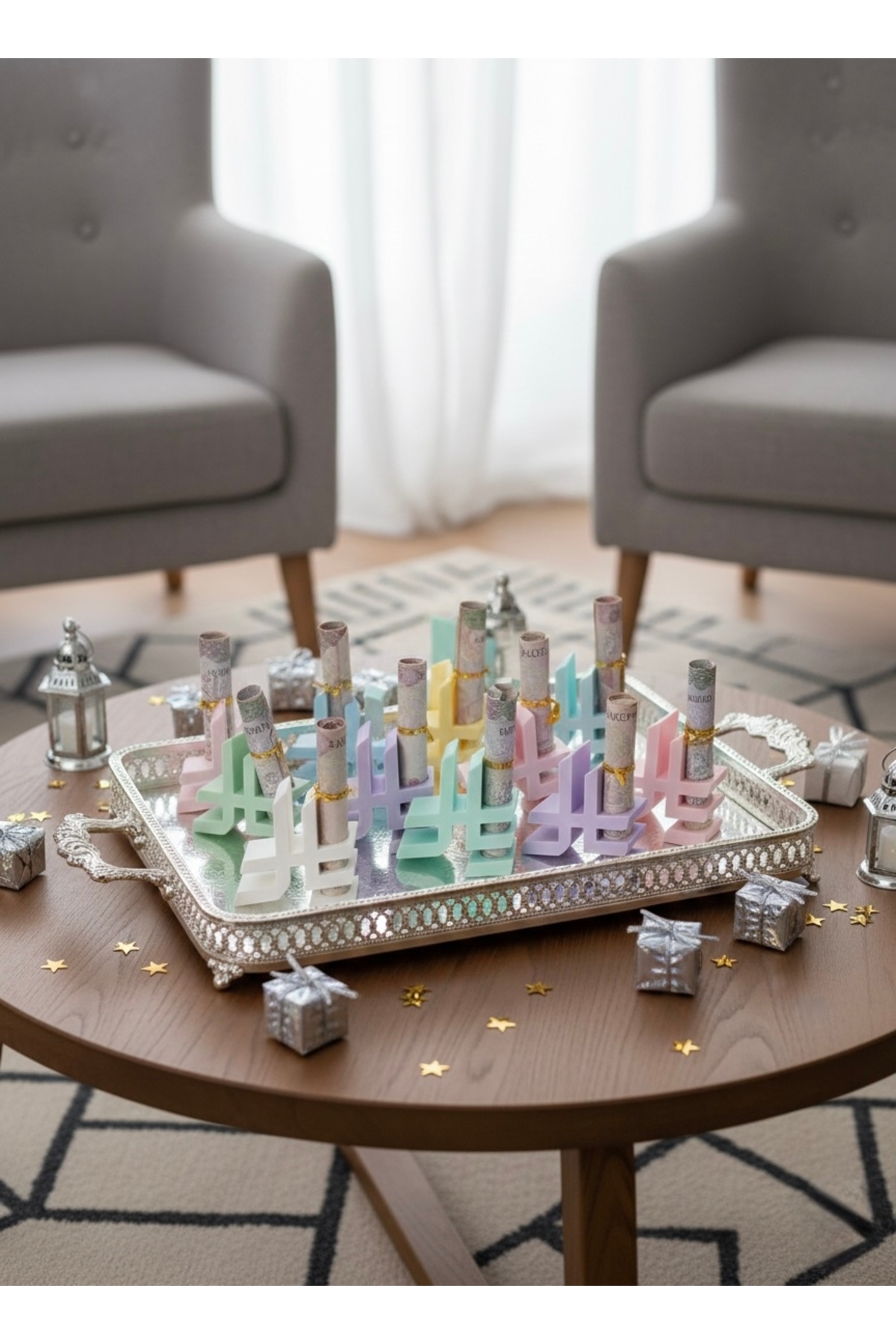 مجموعة توزيع العيدية - شكل ريال - 12 قطعة - ألوان...