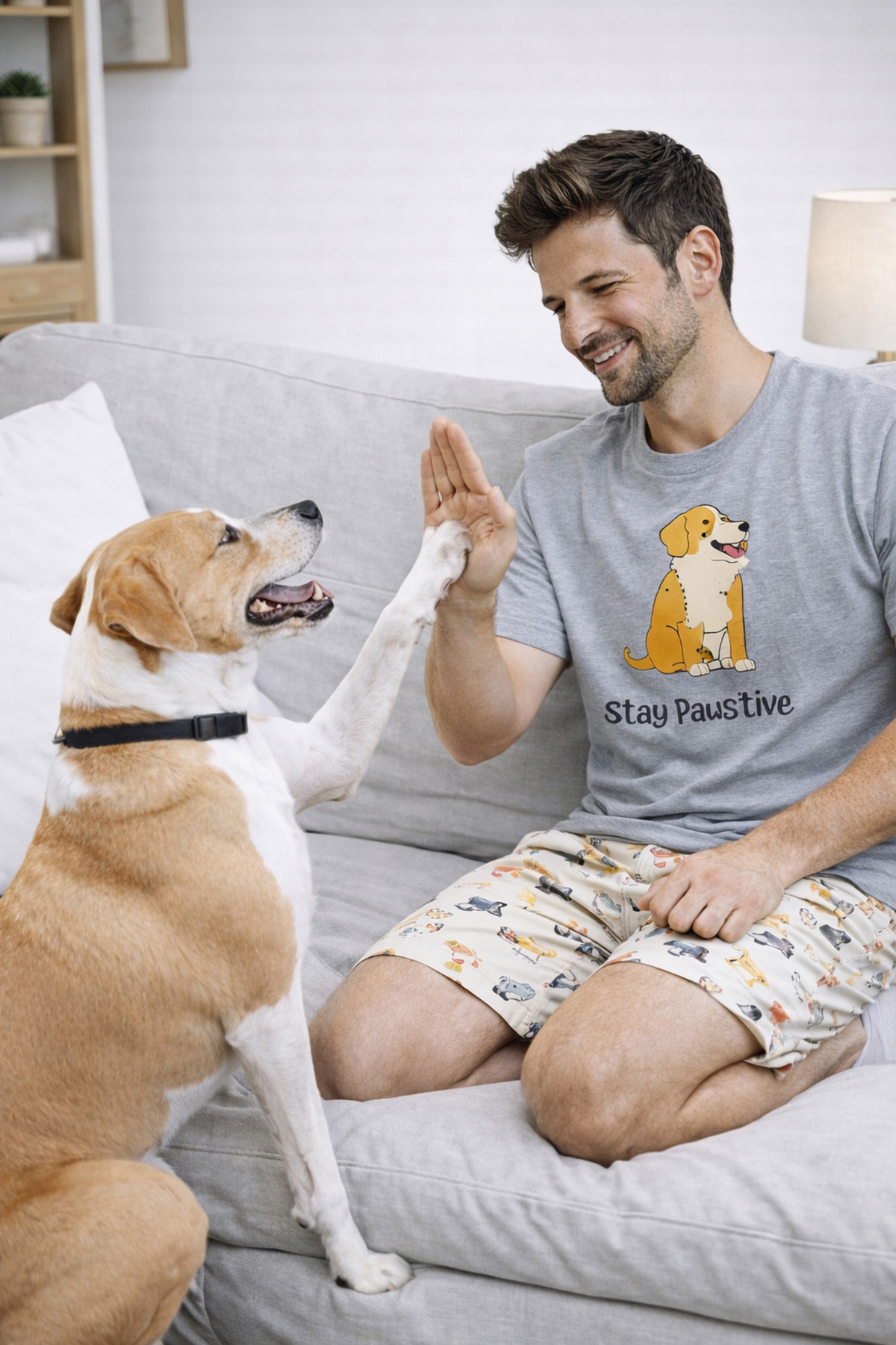 koza iç giyim Erkek Pamuklu Köpek Desenli Eğlenceli Cepli Şortlu Pijama Takımı
