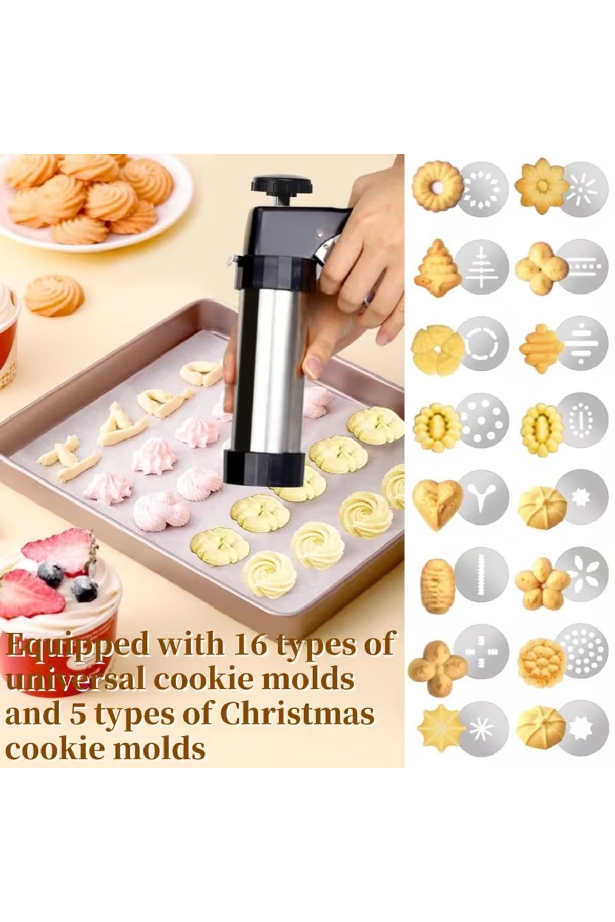 ماكينة صنع البسكويت DENX 16 في 1، مجموعة مسدس البس...