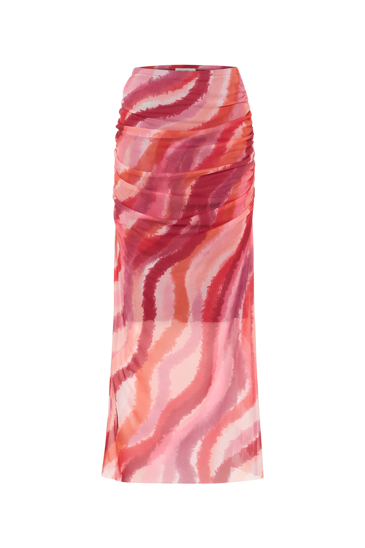 Women's Pink Printed Drawstring Midi Skirt