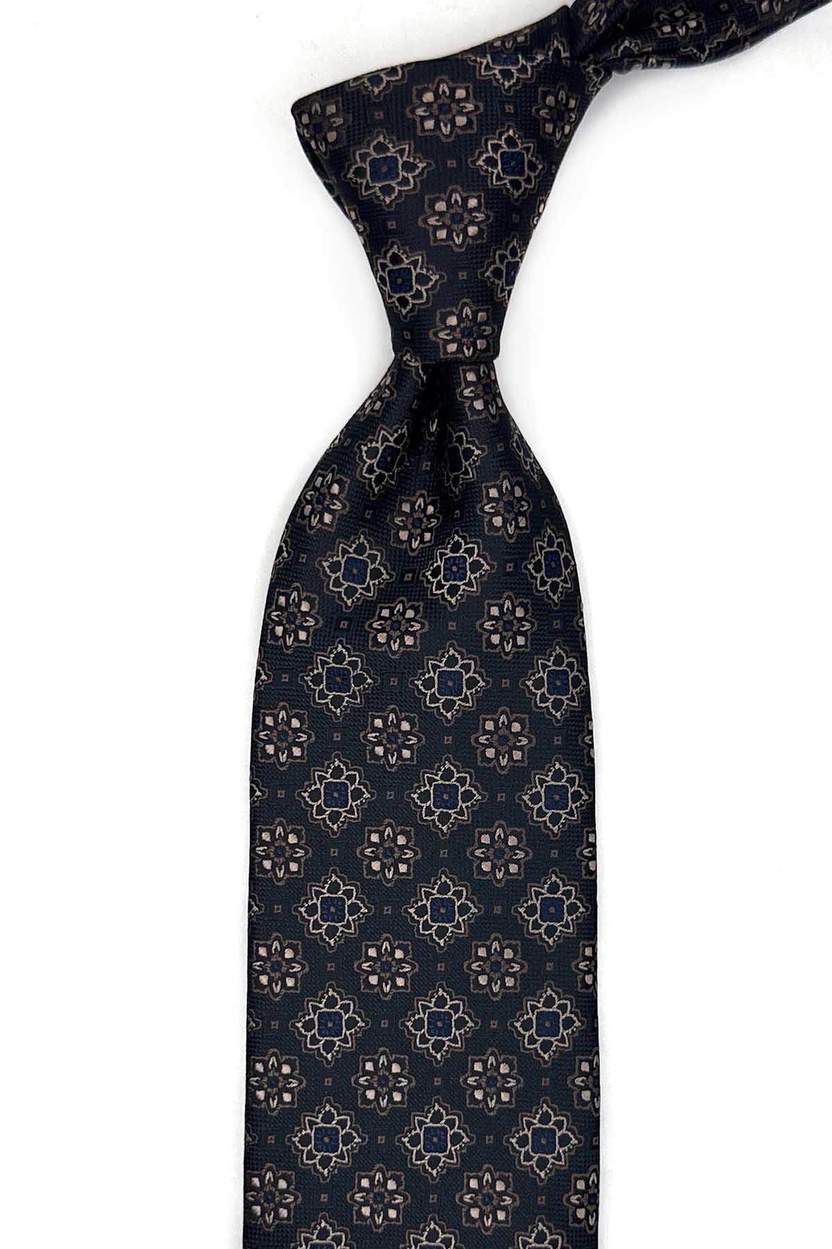 Kravatkolik Siyah Motif Desen Mendilli Klasik Kravat KK13569