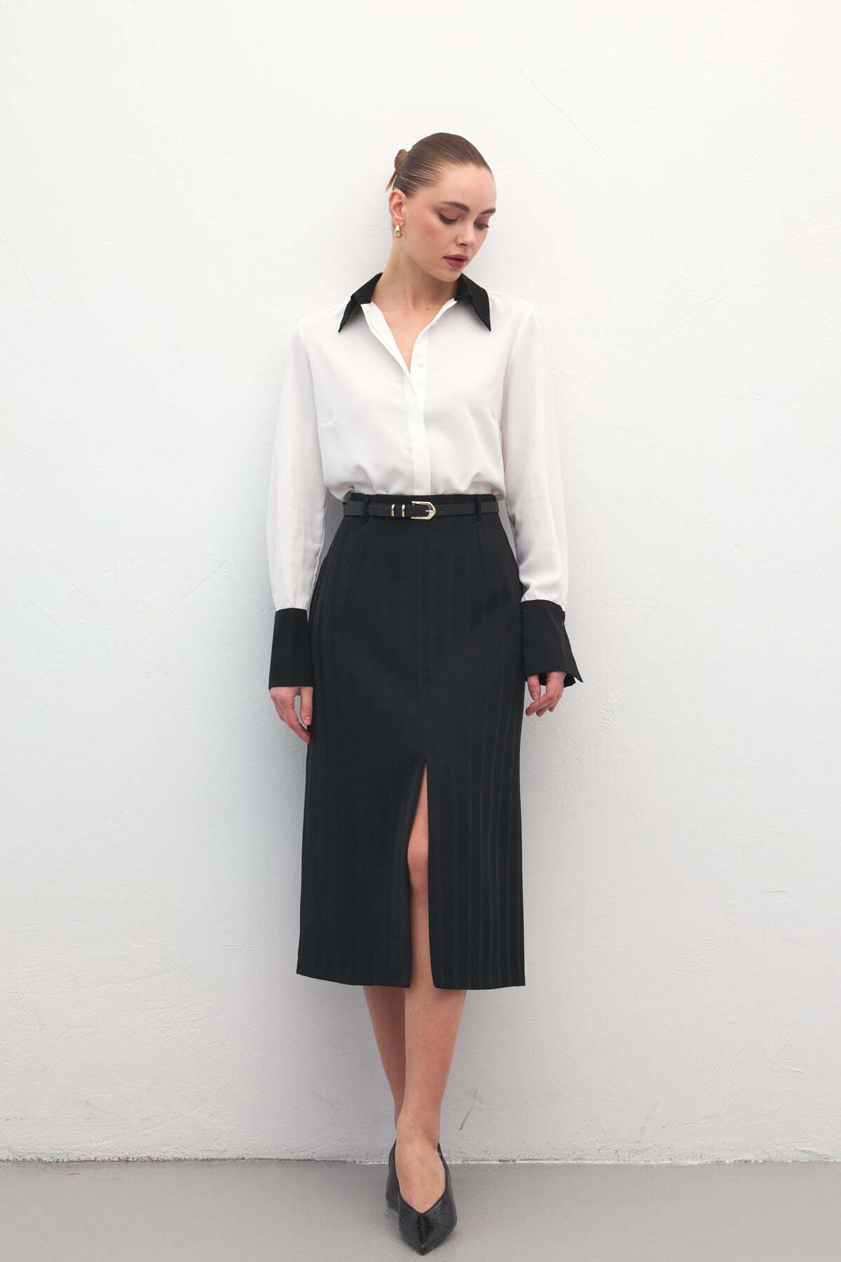 Sateen  Anna Yırtmaçlı Etek - Siyah - Görsel 2