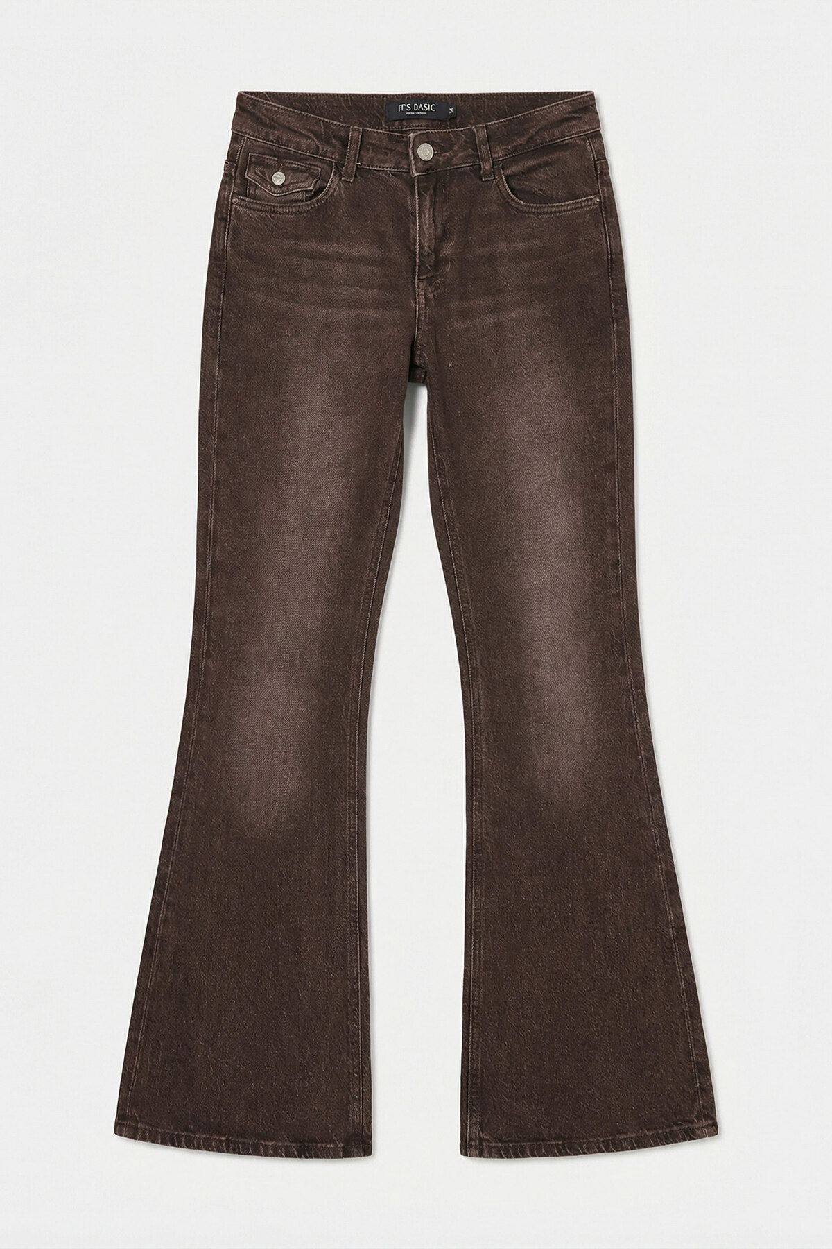 it's basic  Kadın Kahverengi 2s6-16 SLN05 Mid Rise Flare Fit Esnek Kumaş Denim Jean - Görsel 5