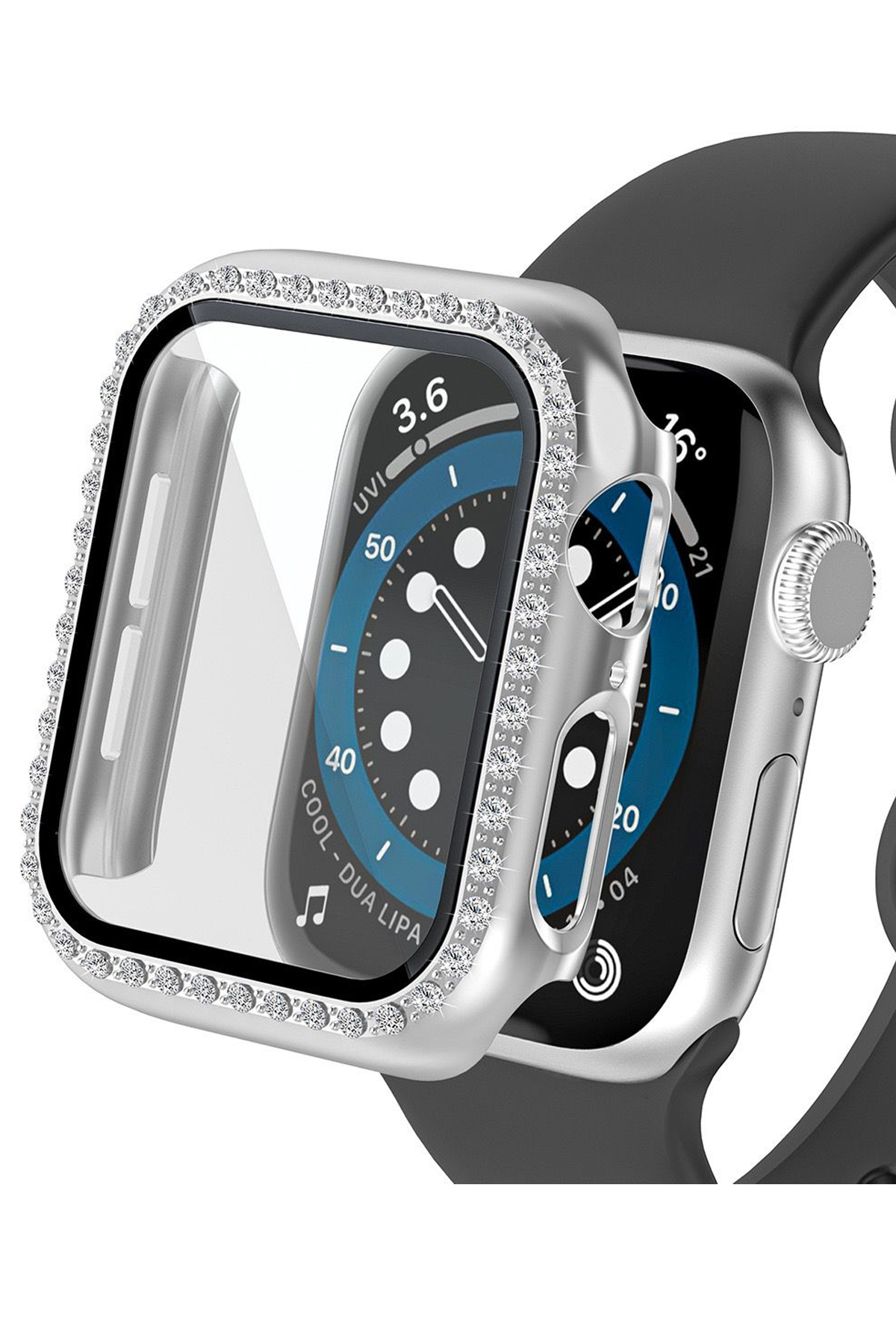 Watch Series 10/11 42MM Compatible Glossy Single Row Stone Screen And Case Protector