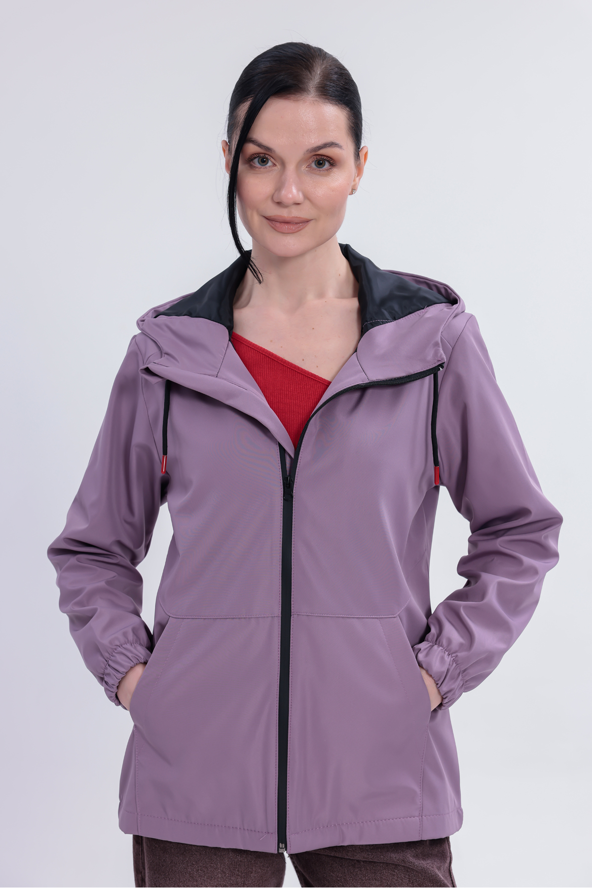 Gizrain Kadın Mürdüm Su Ve Rüzgara Dayanıklı Astarlı Kapüşonlu Yağmurluk - Rüzgarlık görsel 3