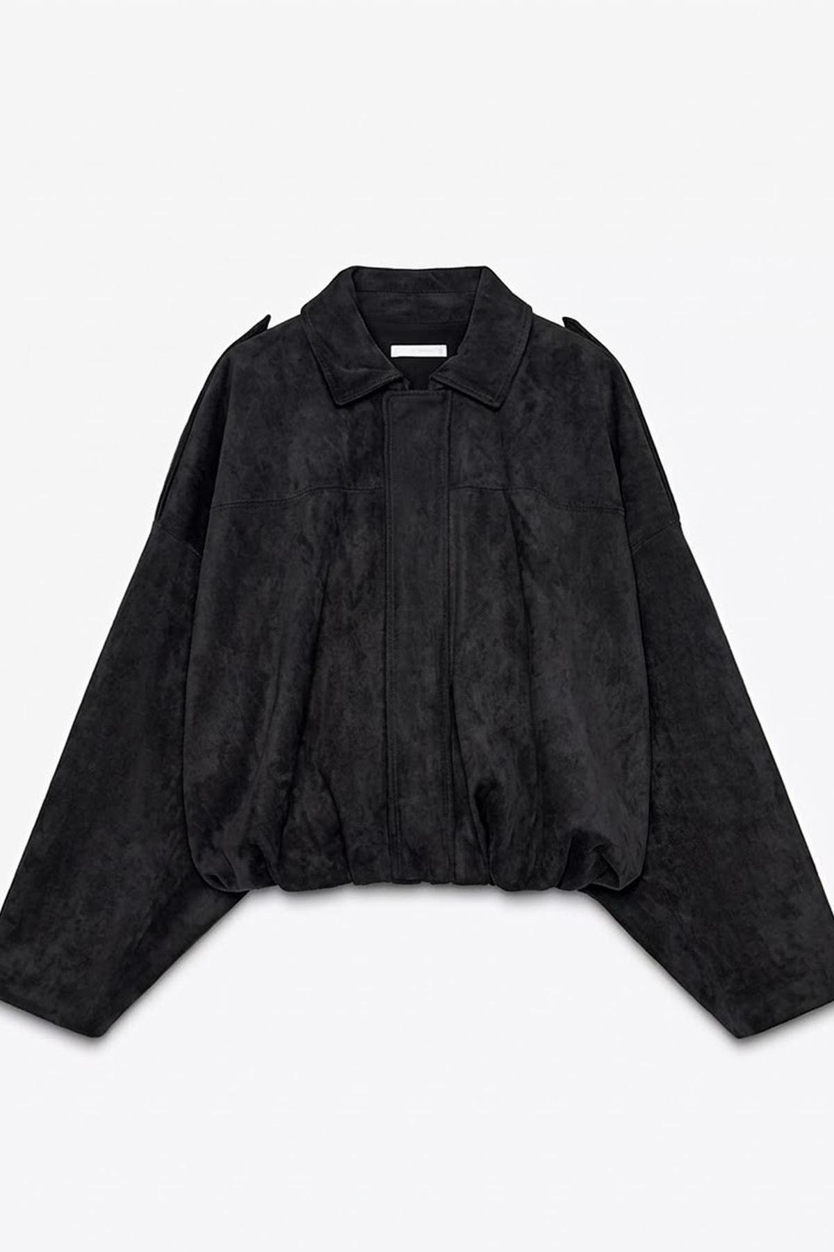 Jaglion  Kadın Siyah Süet Bomber Ceket Sara - Görsel 3