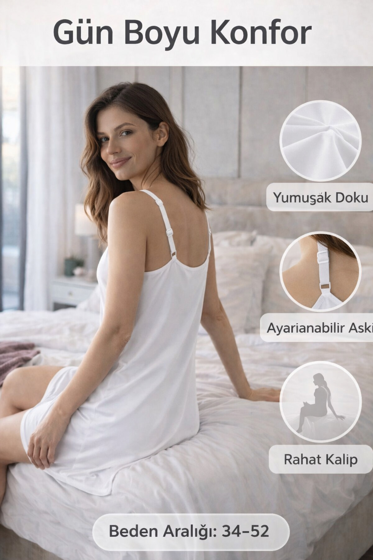 Mercan KADIN BEYAZ KOMBİNEZON - AYAR ASKILI, ZARAFETİ HİSSET görsel 4