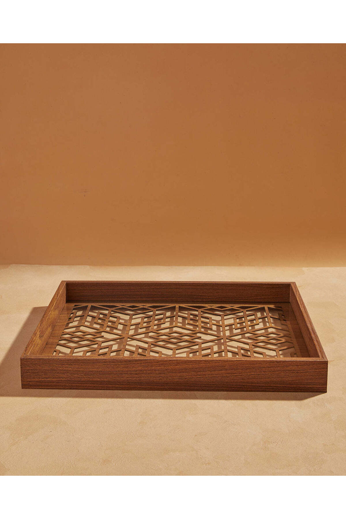 صينية تقديم مستطيلة بنية اللون قص بالليزر - متوسطة...