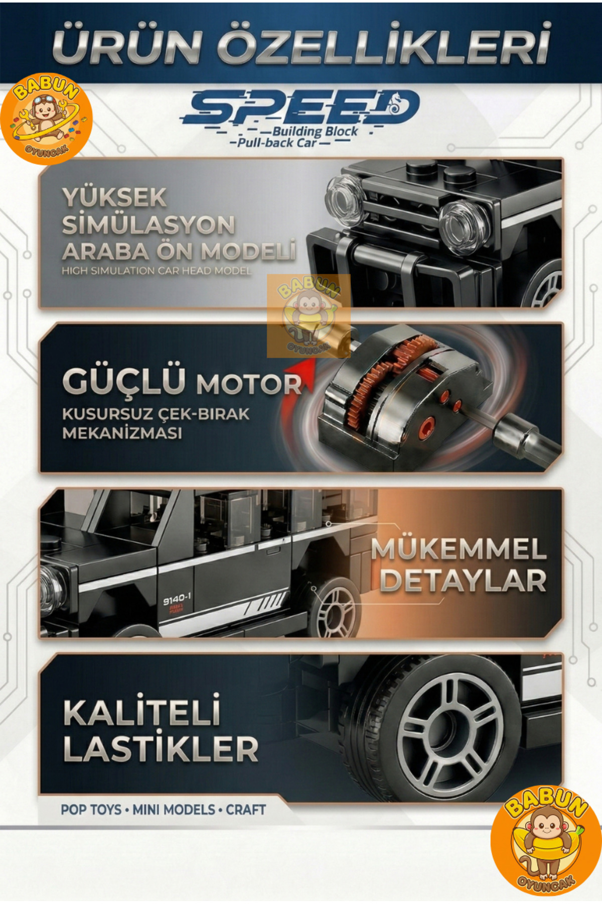 SPEED Bricks Mini Lego Araba Yapı Blok Seti - Çek-Bırak Araba Yapım Seti -Speed Siyah Jeep (63 Parça) fotoğrafı 2 (önizleme)