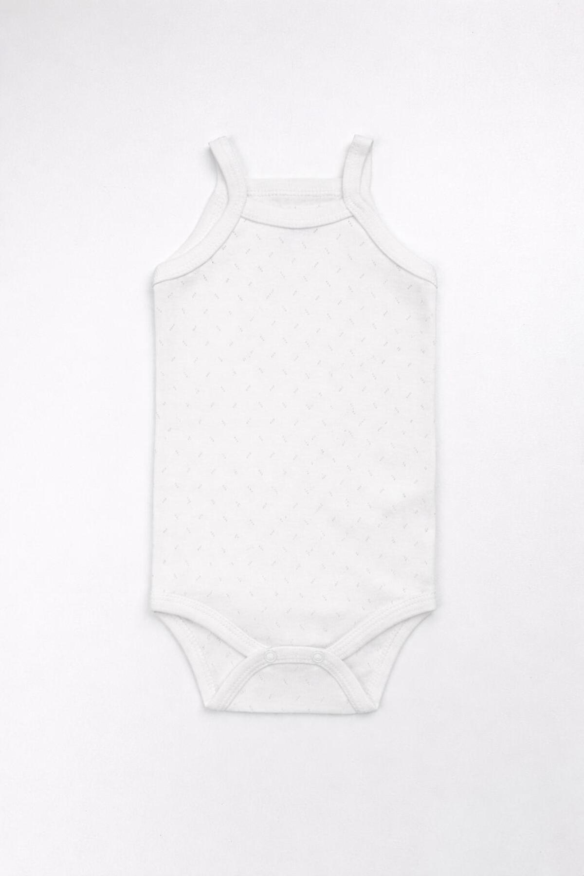 EFU BABY 4'lü Jakarlı İp Askılı Bebek Body Zıbın Çıtçıtlı 100% Pamuk - Ekru Pembe Beyaz Sarı fotoğrafı 7 (önizleme)