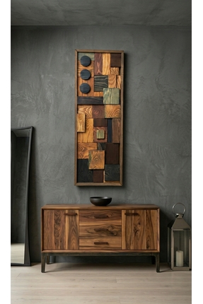 woodretro Özel Tasarım 75 x 25 cm El İşçiliği 3D Masif Ahşap Duvar Dekoru - M...