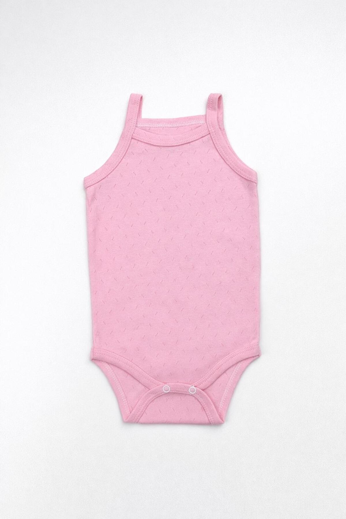 EFU BABY 4'lü Jakarlı İp Askılı Bebek Body Zıbın Çıtçıtlı 100% Pamuk - Ekru Pembe Beyaz Sarı fotoğrafı 5 (önizleme)