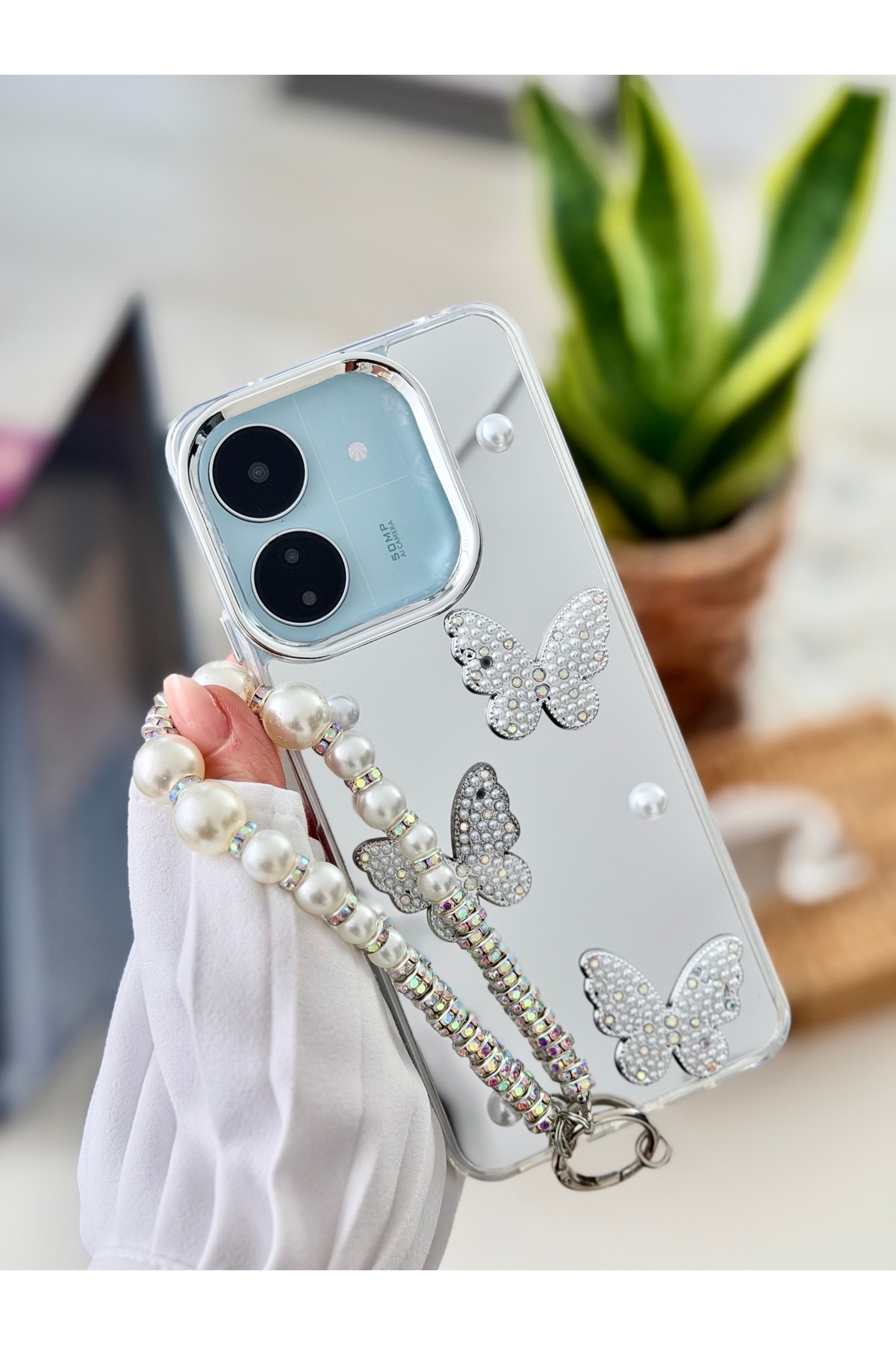 Redmi 13 Compatible Mirrored Toy Charm Butterfly Design Silicone Case