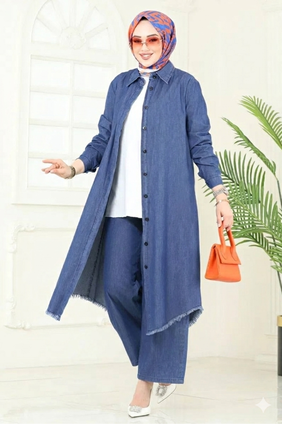 Rabia Zülal  Gömleği Püsküllü Kot Alt Üst Takım Tesettür Takım - Lacivert - Görsel 2
