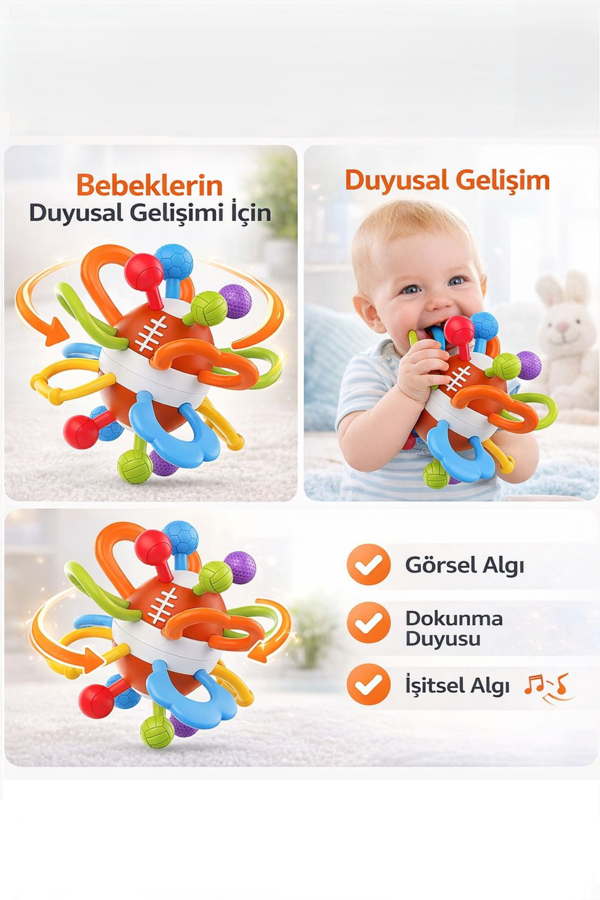 Smartfox Çıngıraklı Duyusal Top Oyuncak Diş Kaşıyıcı Montessori Gelişim Oyuncağı fotoğrafı 3 (önizleme)