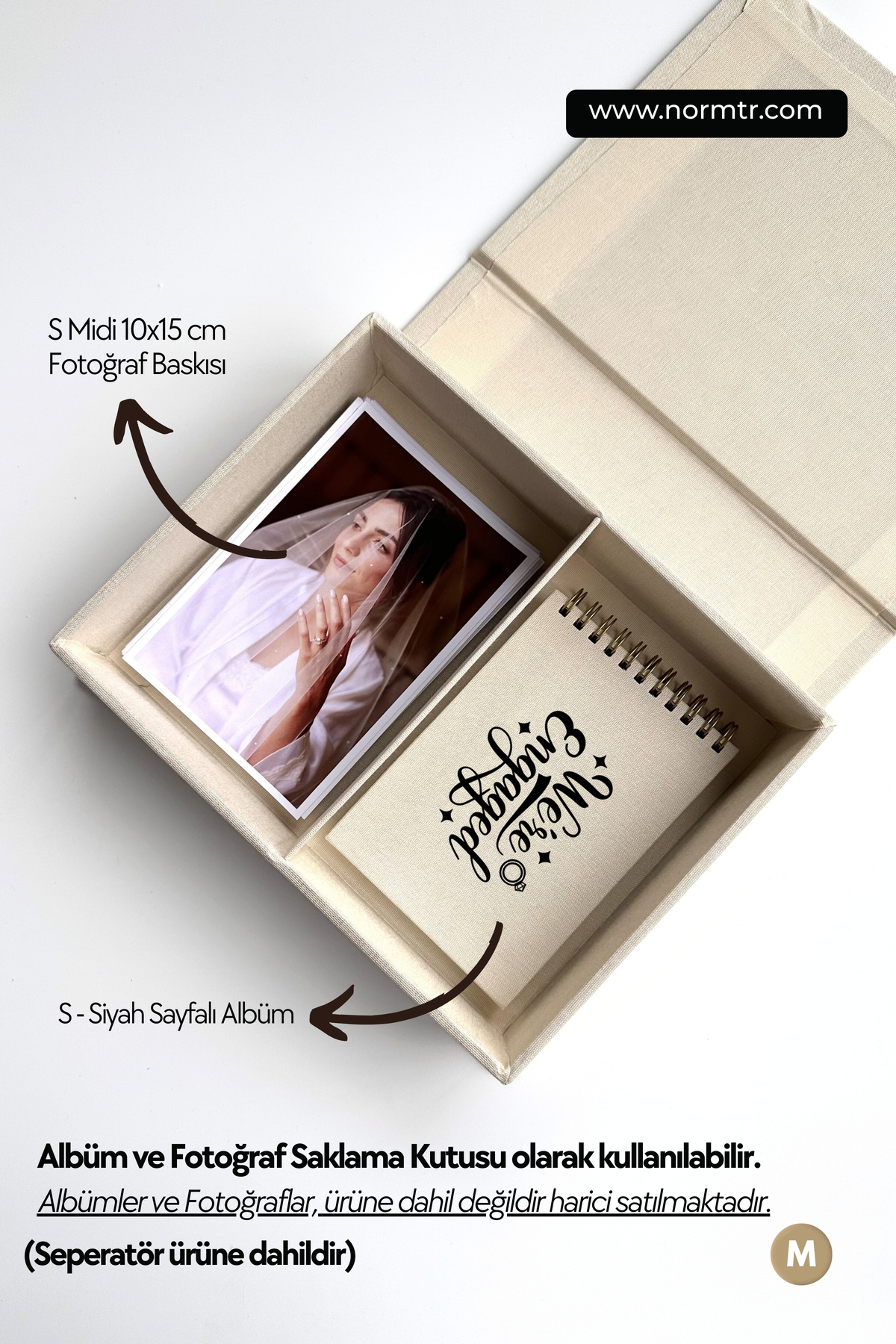 Norm Design M Klasik, KETEN | Düğün, Bebek Anı Kutusu | Fotoğraf Saklama | Kişiselleştirilebilir | Krem fotoğrafı 4 (önizleme)