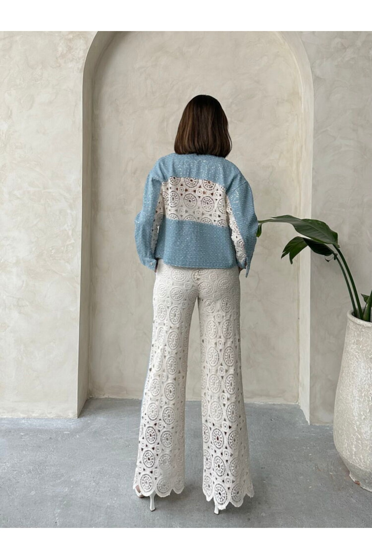 Cistern İstanbul  Kadın Dantel Detaylı Kot Ceket - Görsel 5