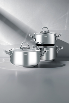 Nehir Alven 6 Parça Derin Paslanmaz Çelik Tencere Seti