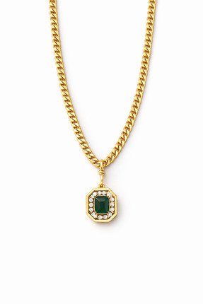 VELORA.CO Velora Zirkon Taş Detaylı Yeşil Taşlı Gold Zincir Kadın Kolye
