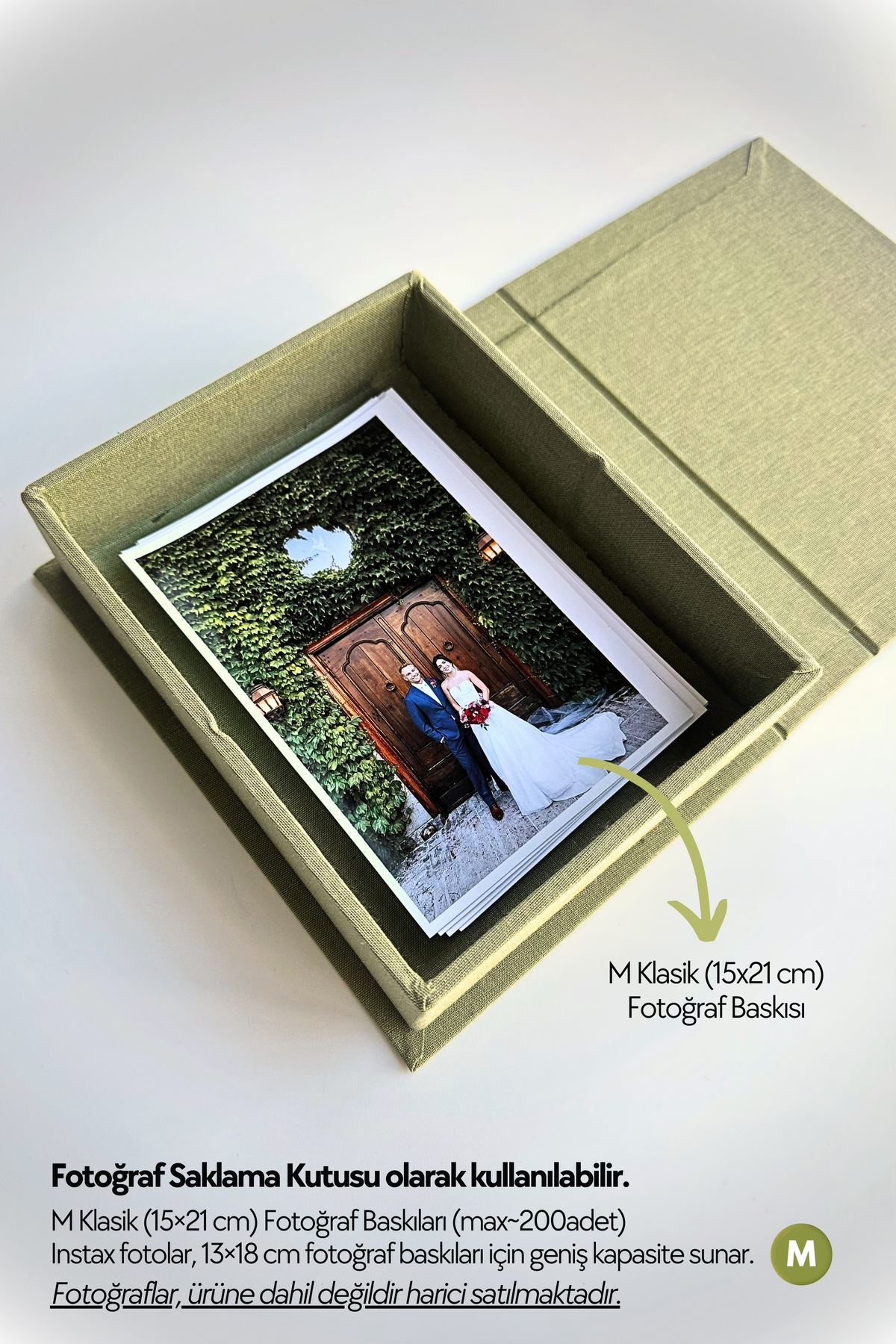 Norm Design M Klasik, KETEN | Düğün, Bebek Anı Kutusu | Fotoğraf Saklama | Kişiselleştirilebilir | Çağla Yeşili fotoğrafı 3 (önizleme)