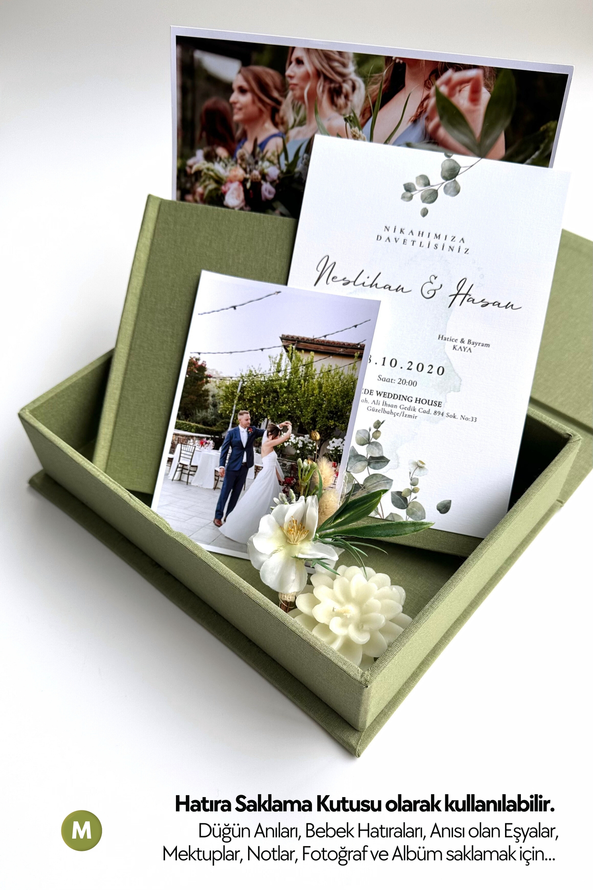Norm Design M Klasik, KETEN | Düğün, Bebek Anı Kutusu | Fotoğraf Saklama | Kişiselleştirilebilir | Çağla Yeşili fotoğrafı 2 (önizleme)