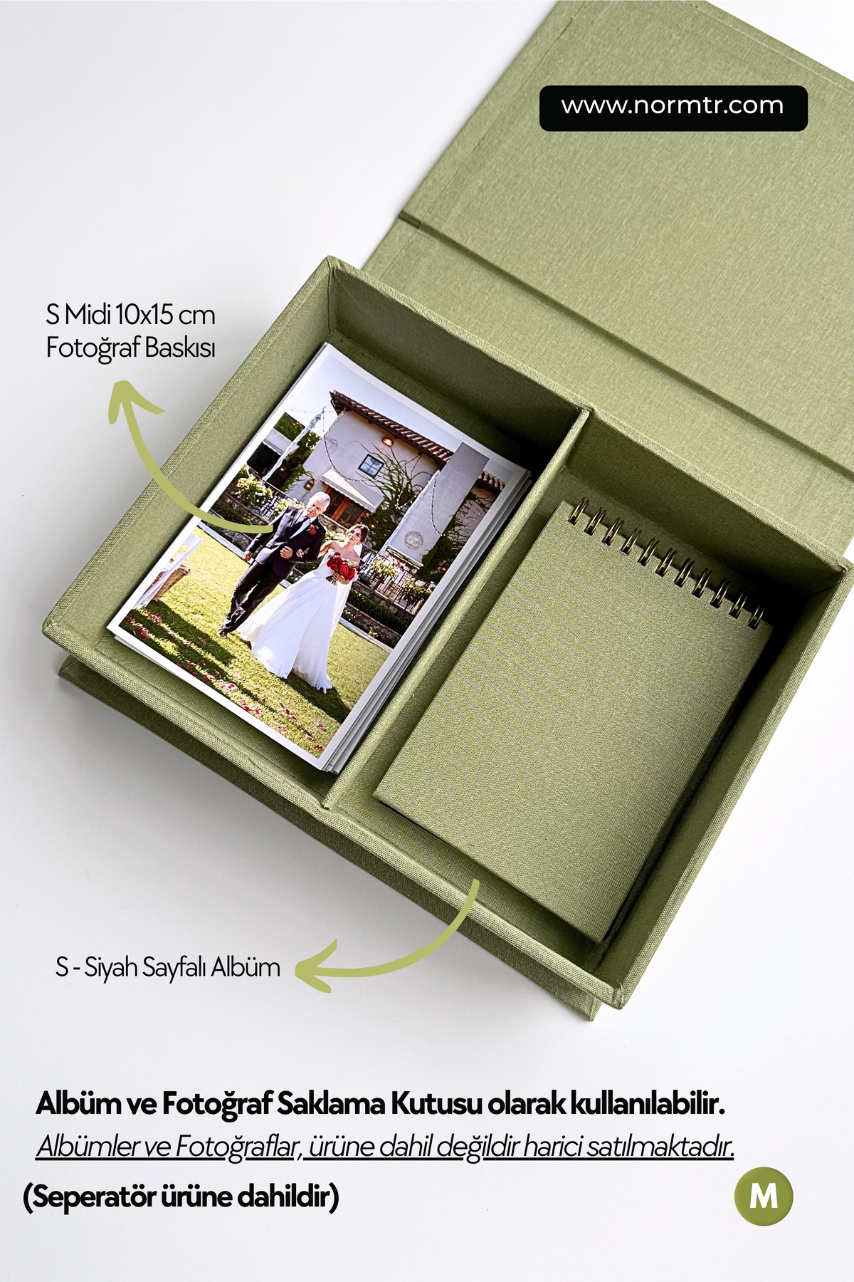 Norm Design M Klasik, KETEN | Düğün, Bebek Anı Kutusu | Fotoğraf Saklama | Kişiselleştirilebilir | Çağla Yeşili fotoğrafı 4 (önizleme)