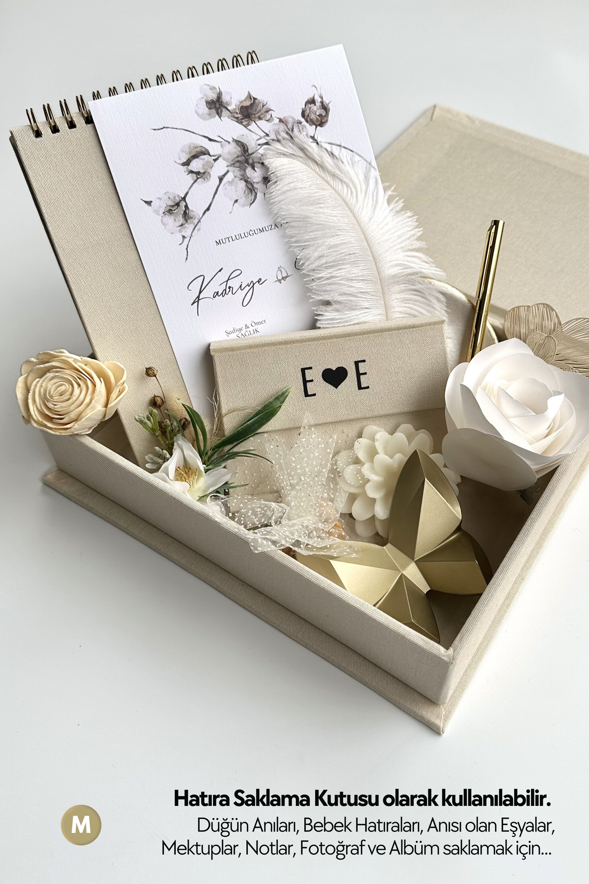 Norm Design M Klasik, KETEN | Düğün, Bebek Anı Kutusu | Fotoğraf Saklama | Kişiselleştirilebilir | Krem fotoğrafı 2 (önizleme)