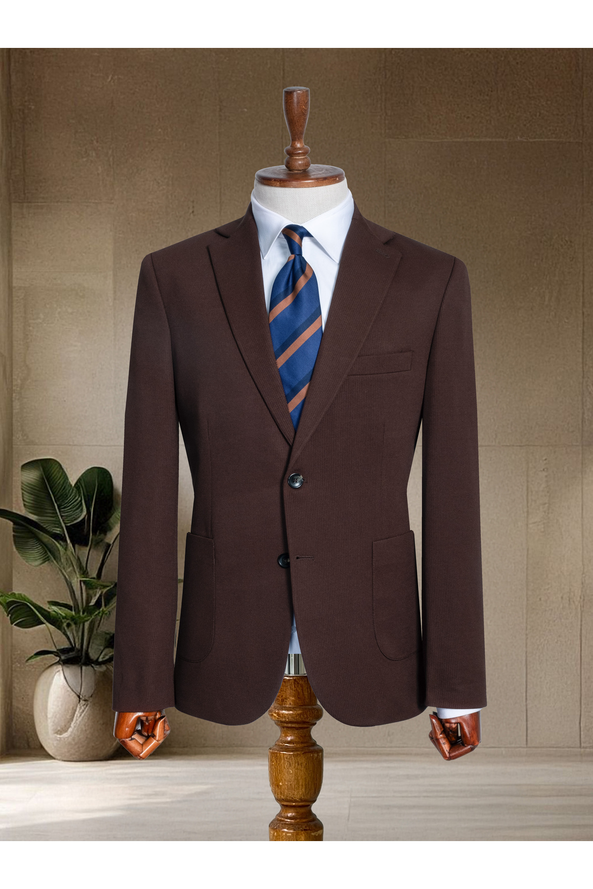 Sergio Ferraro  Kahverengi Spor Klasik İtalyan Stil Slim Fit Erkek Blazer Ceket